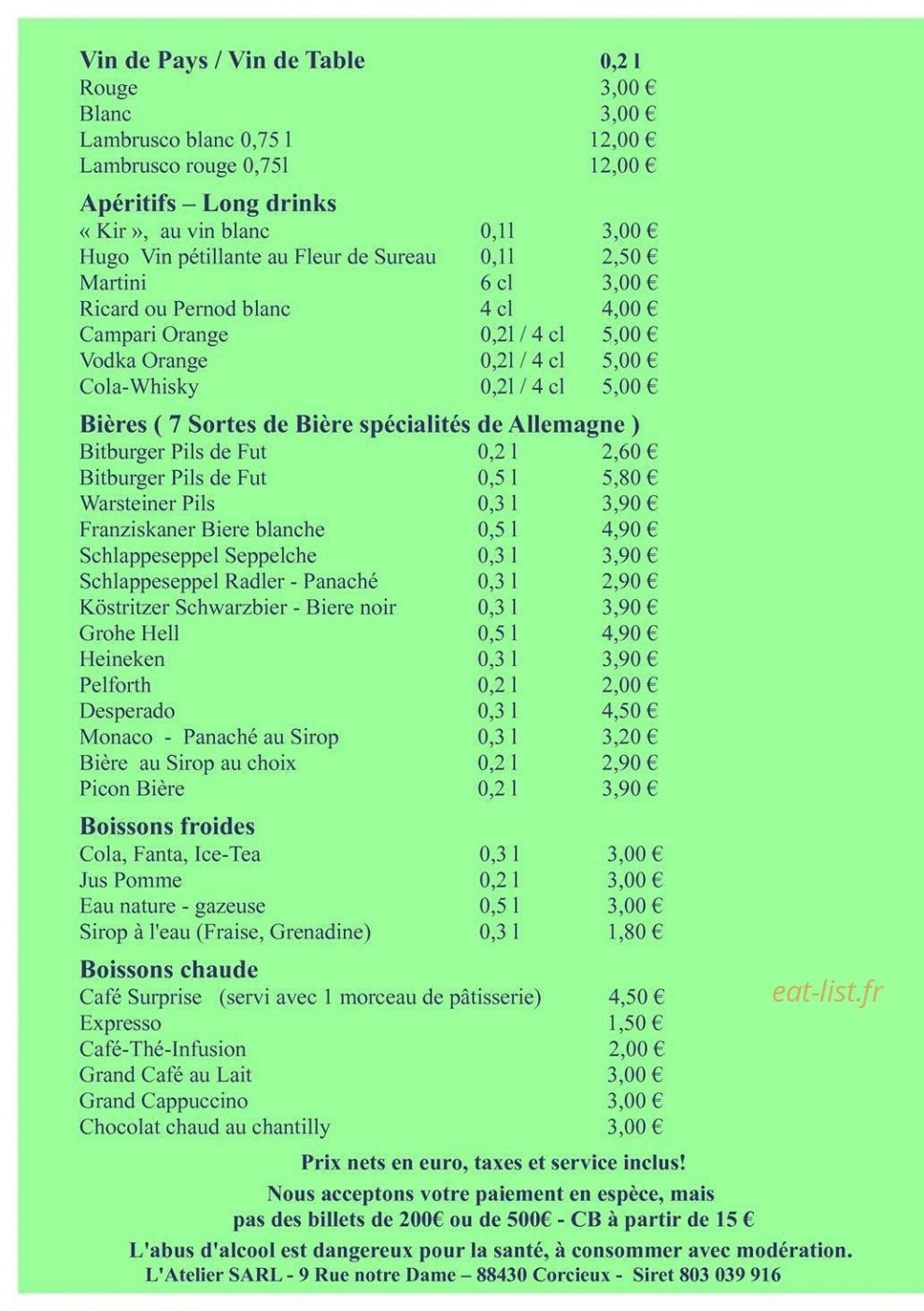 Arnold's Winstub — carte page 4