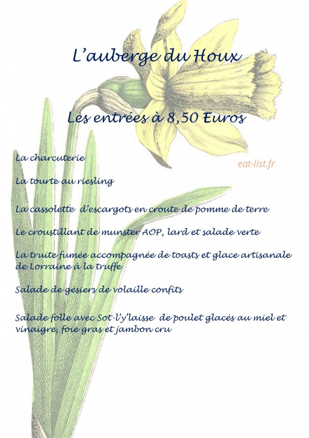 Auberge du houx — carte page 1