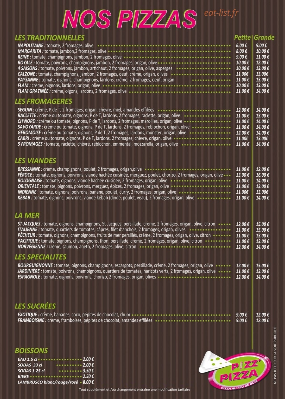 Pizz pizza — carte page 1
