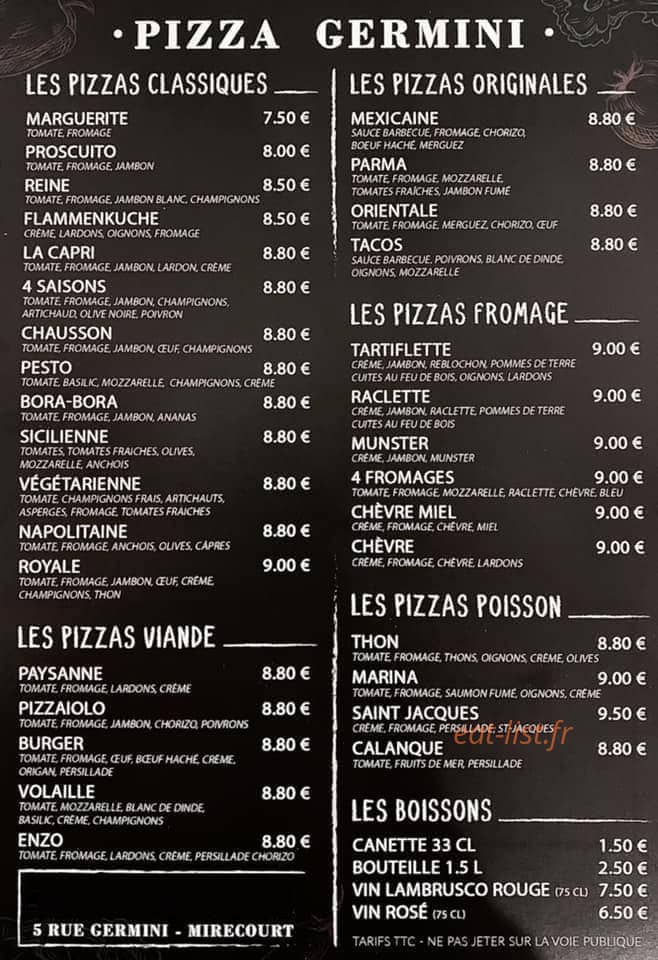 Pizza Germini — carte page 1
