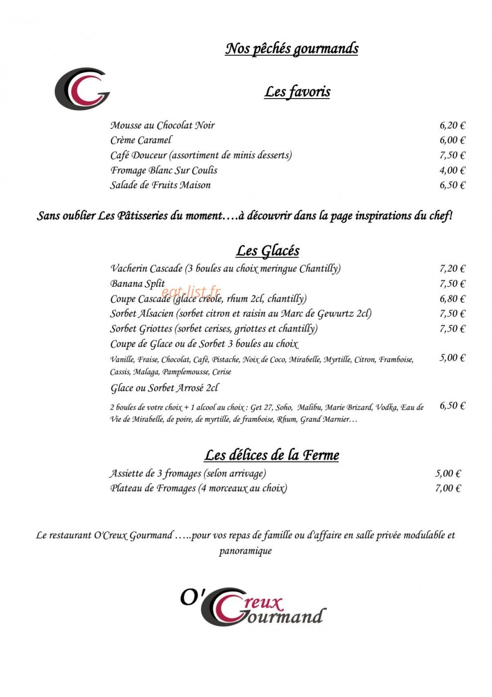 O'Creux Gourmand — carte page 1
