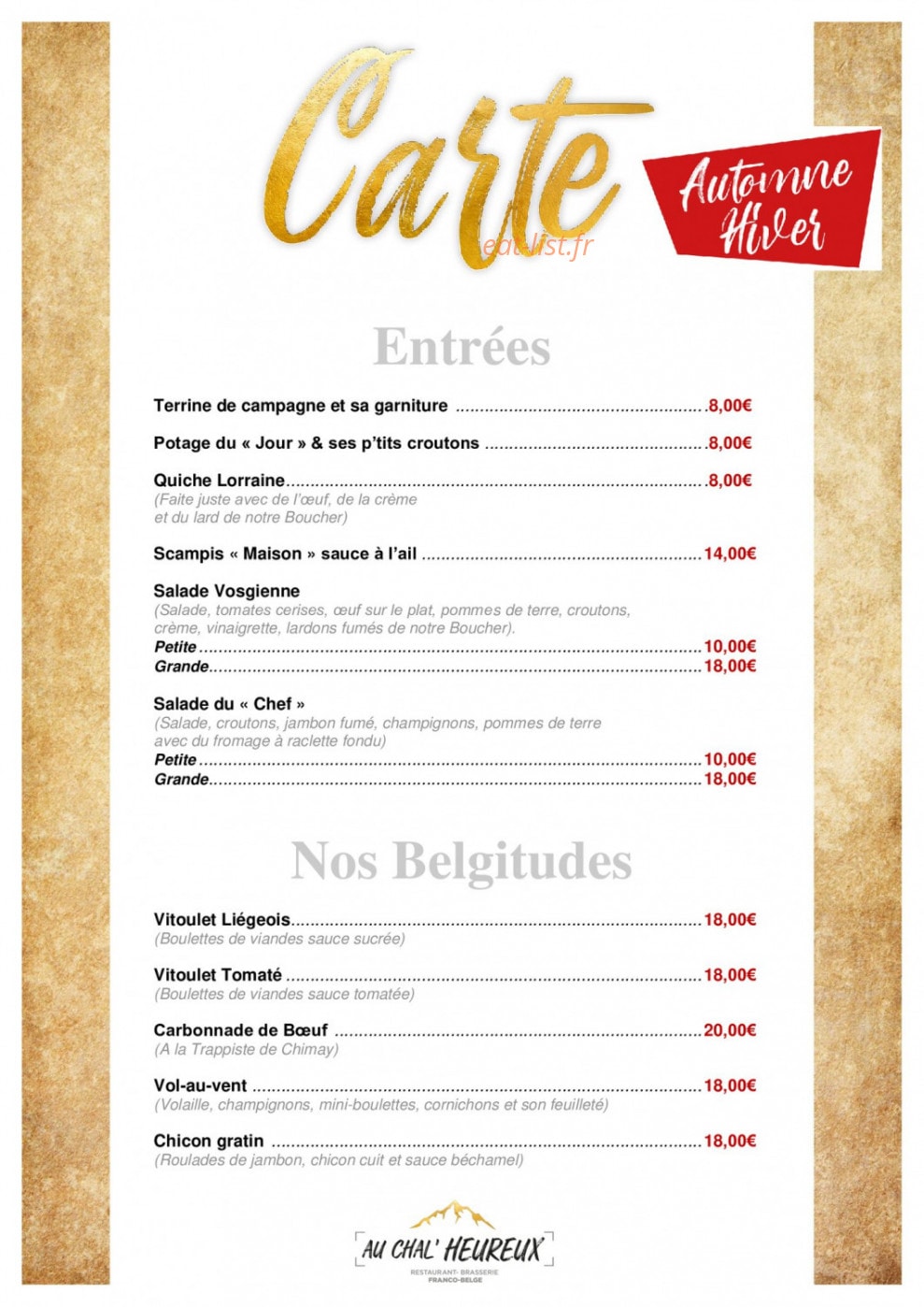 Au Chal'Heureux — carte page 1