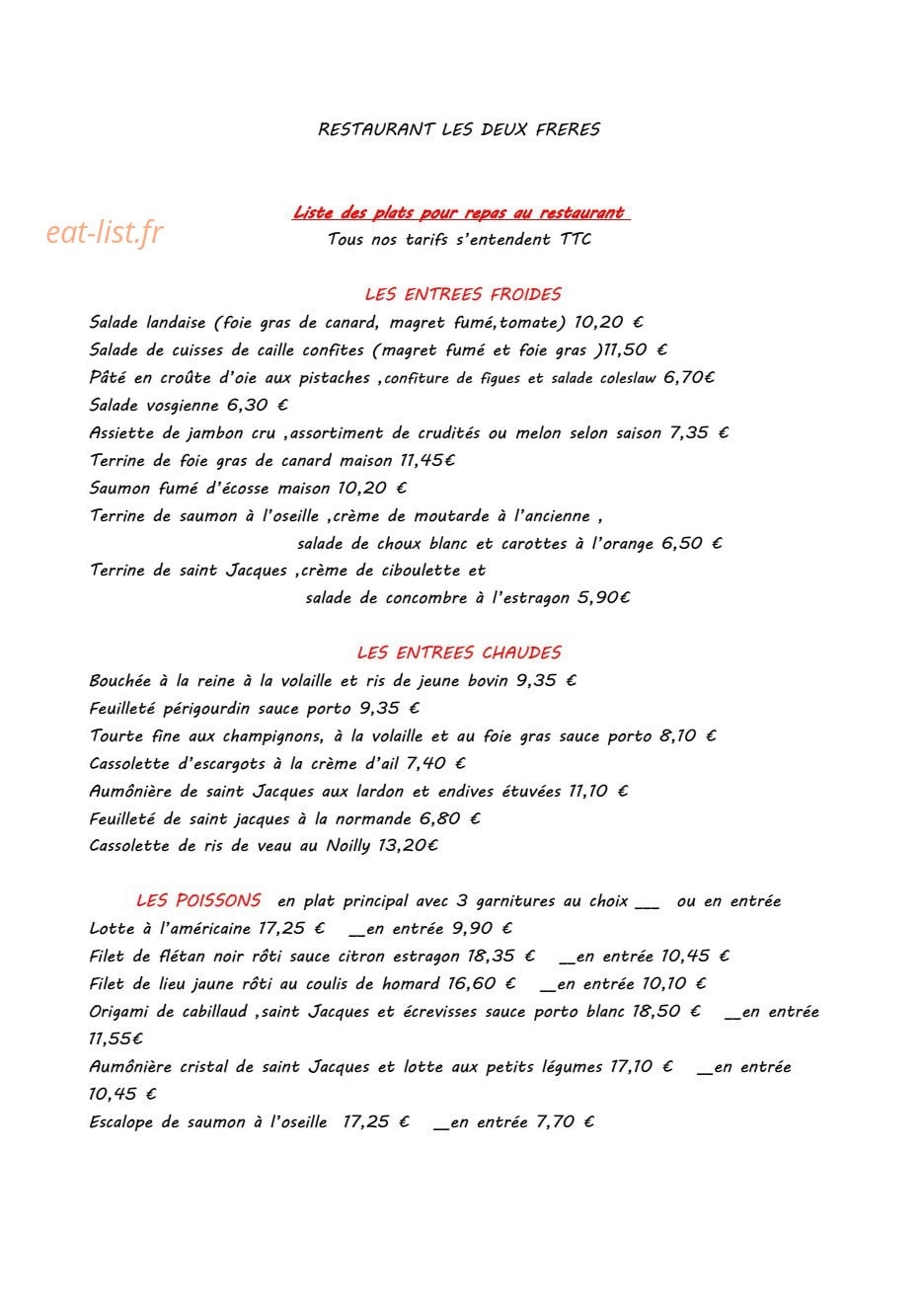 Restaurant  Traiteur les 2 frères — carte page 18