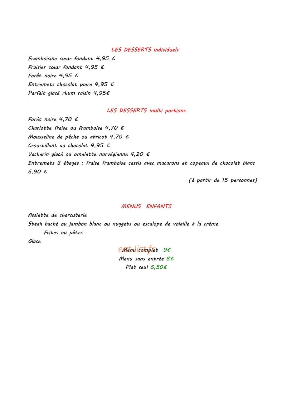 Restaurant  Traiteur les 2 frères — carte page 20