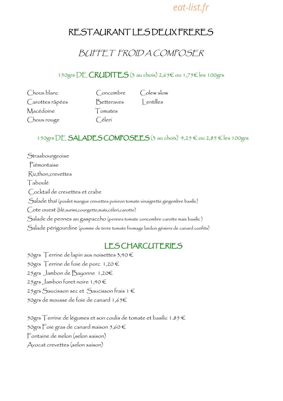 Restaurant  Traiteur les 2 frères — carte page 13