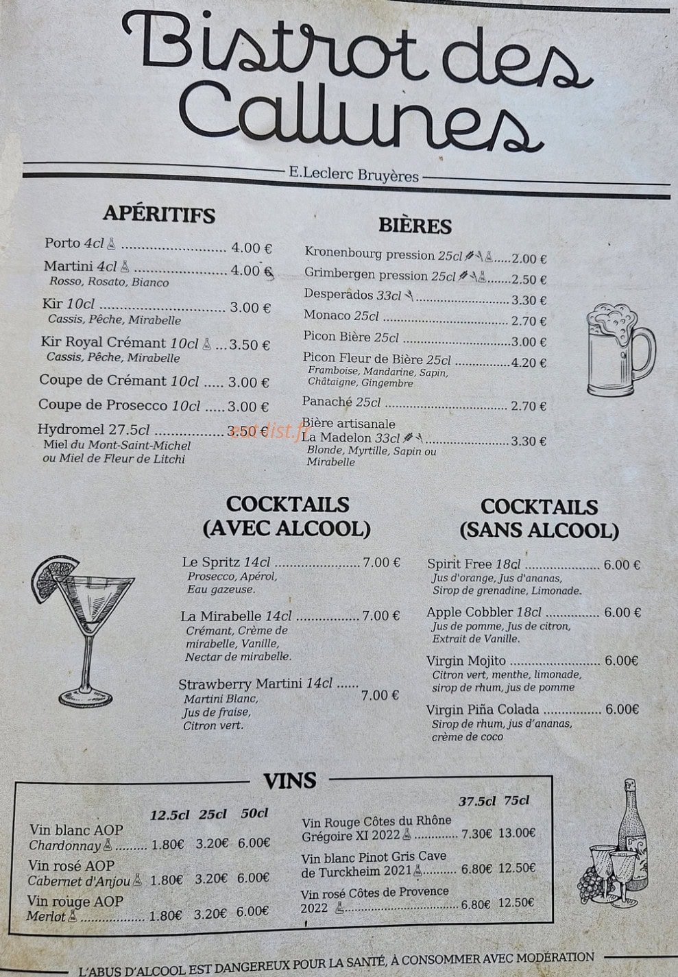 Bistrot Des Callunes — carte page 1