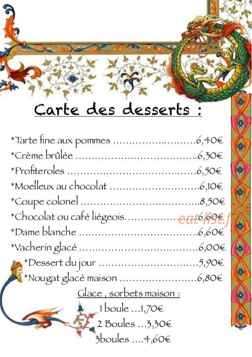 Carte et menu de Au Pays de Jeanne à Domremy la Pucelle — La carte des desserts