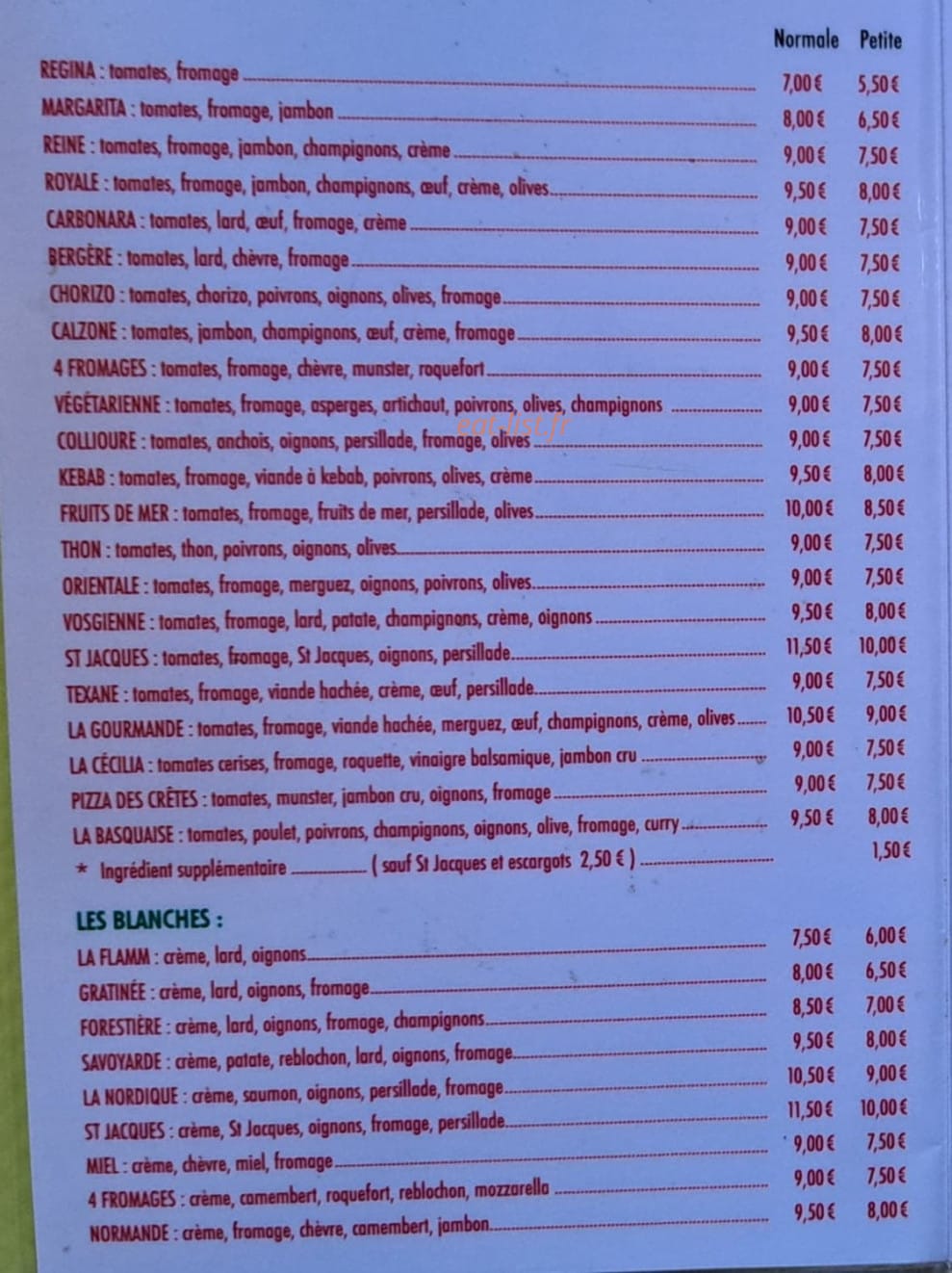 Pizzeria la Cécilia — carte page 1