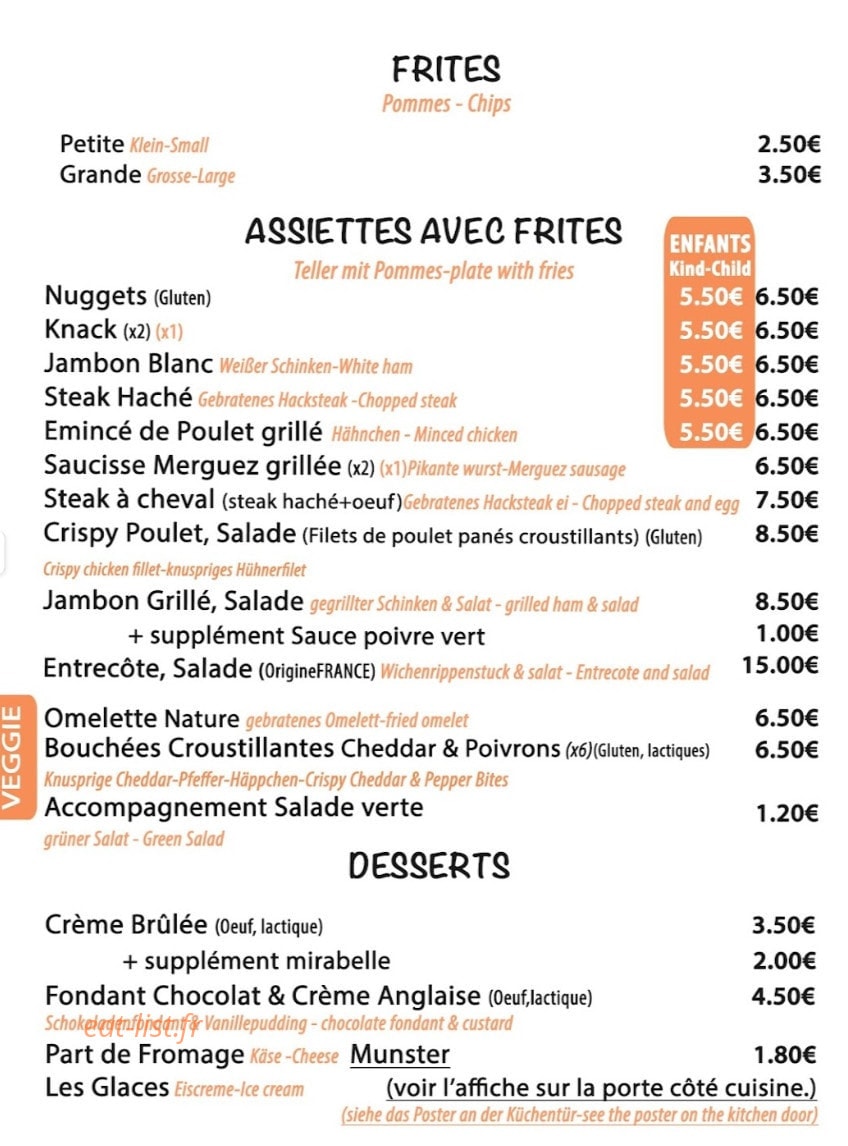 Carte et menu de Friterie Au Petit Creux à Anould — Les frites, assiettes et desserts