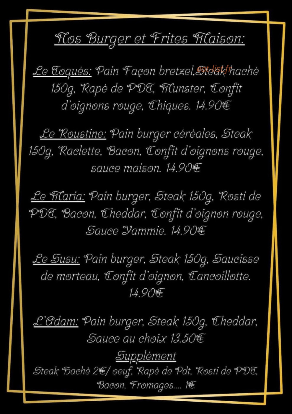 Les toqués du goût — carte page 1