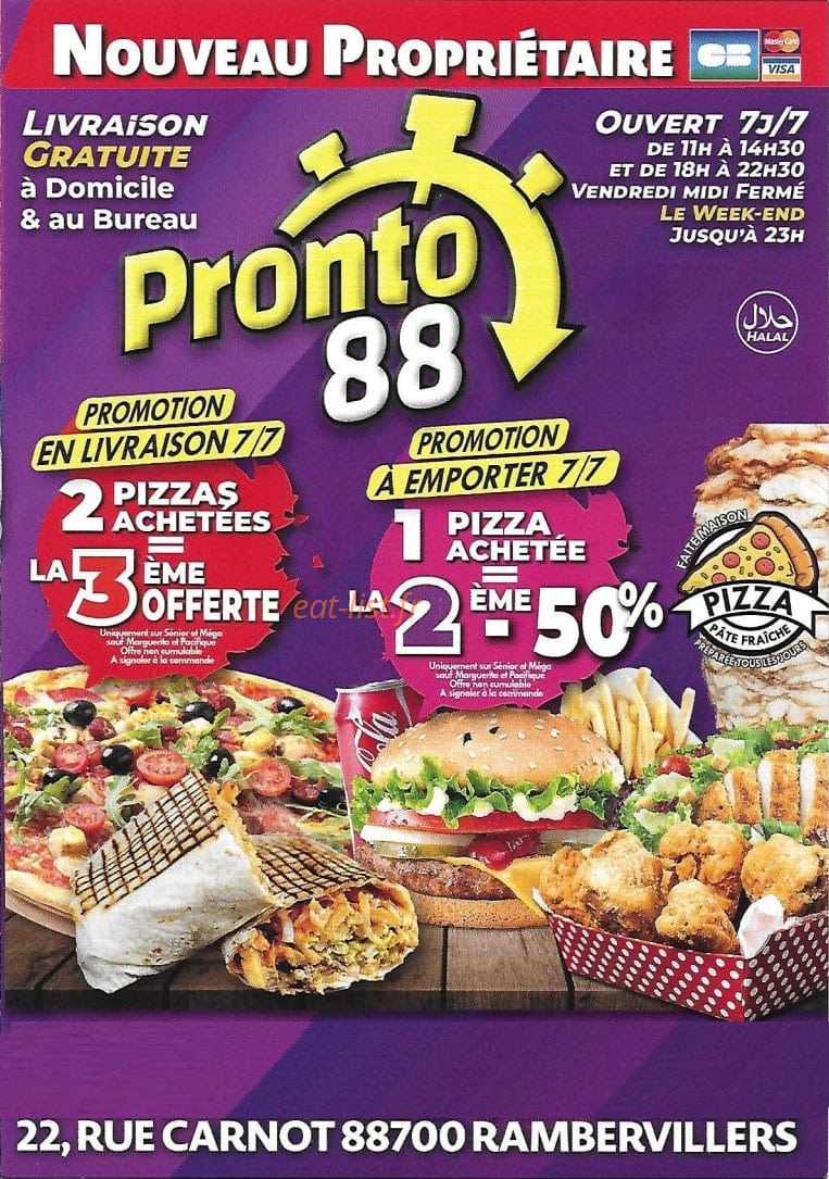 Pronto Pizza — carte page 1