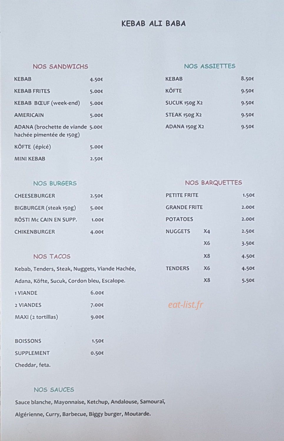 Snack Ali Baba — carte page 1