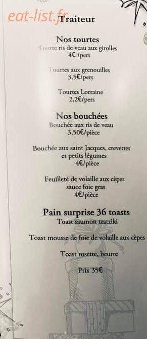Carte et menu de Boulangerie pâtisserie Fritsch à Vittel — Traiteur