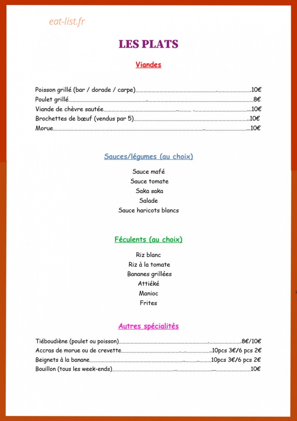 Aux Délices du Cacao — carte page 1
