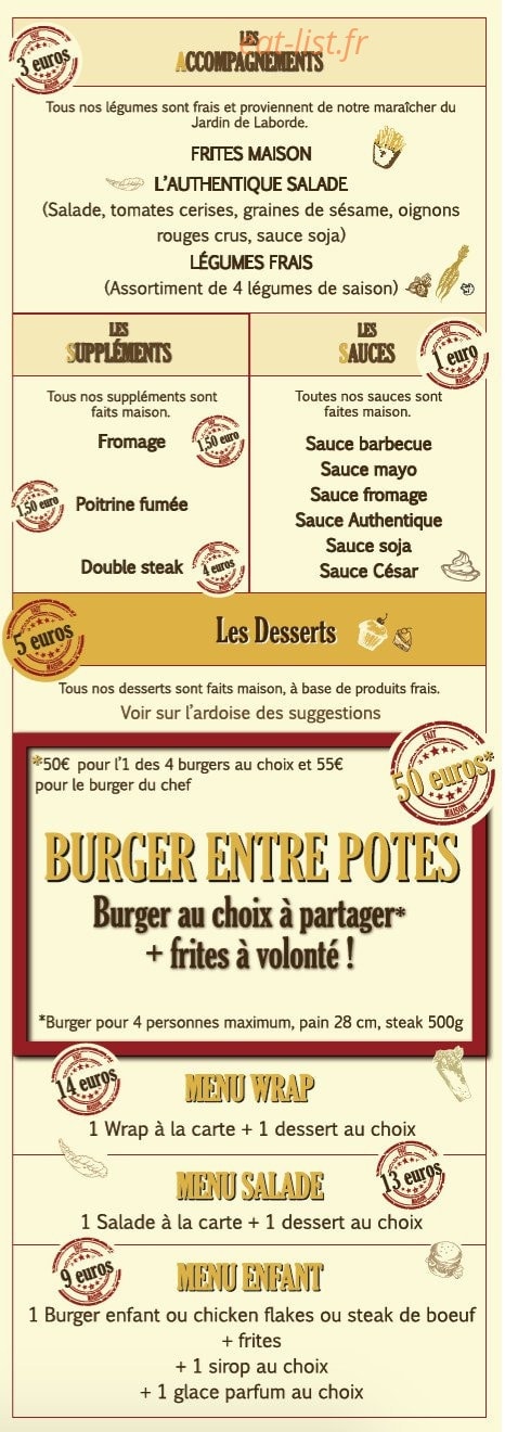 L'Authentique Burger — carte page 3