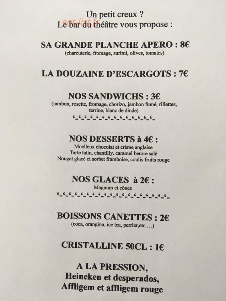 Le bar du théâtre — carte page 1