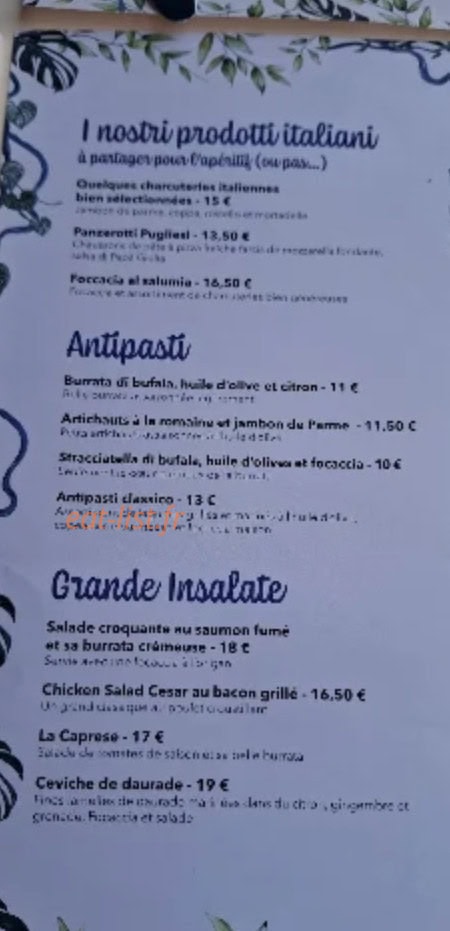 Carte et menu de Mamma Giulia à Auxerre — Antipasti, insalate