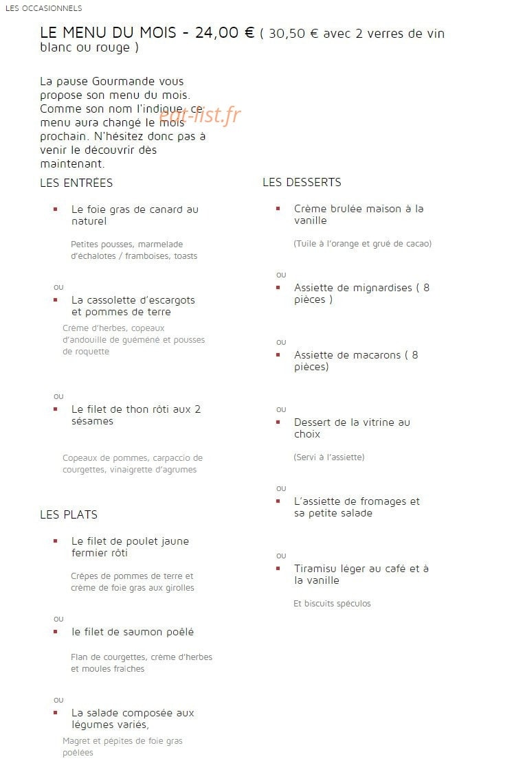 Pause gourmande — carte page 1