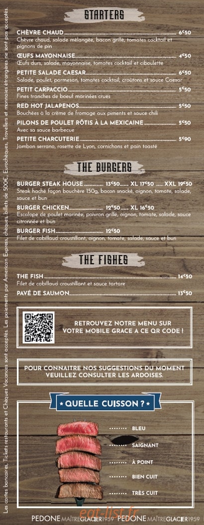 Steak House — carte page 1