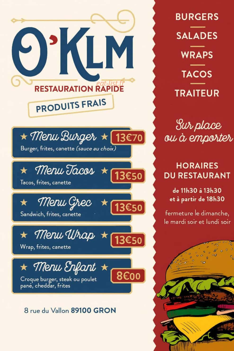 0'KLM restauration rapide — carte page 1