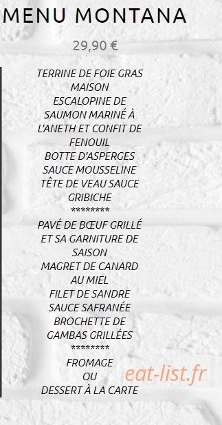 Restaurant Montana Sens — carte page 1