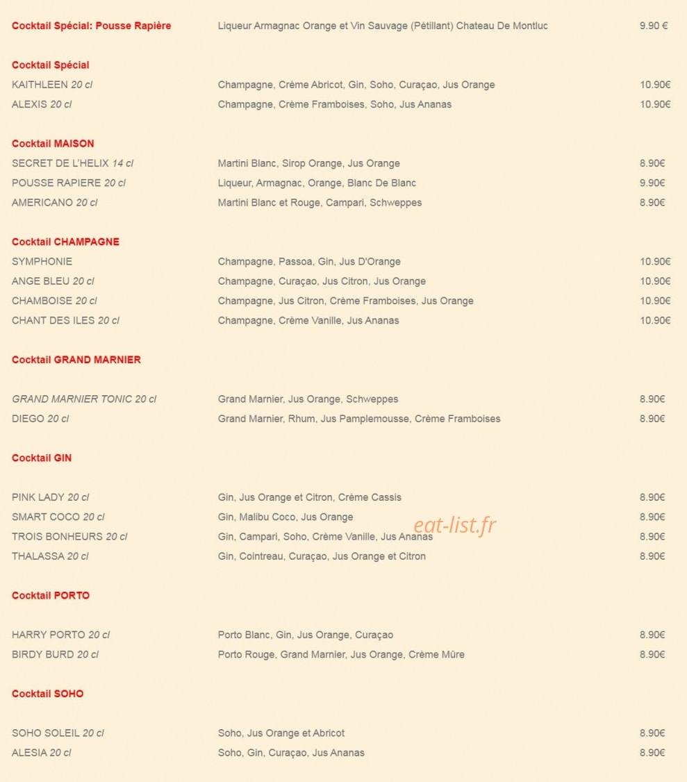 Auberge de L'helix — carte page 1