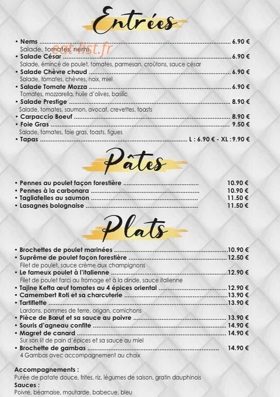 prestige lounge — carte page 1