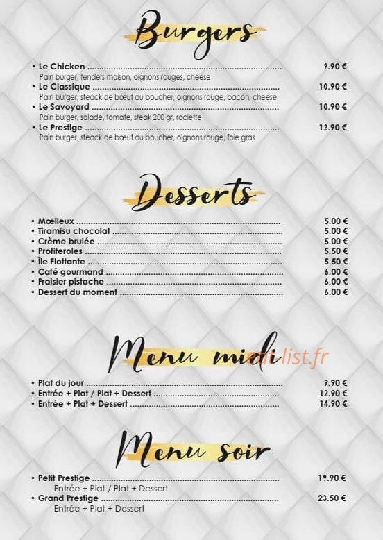 prestige lounge — carte page 2