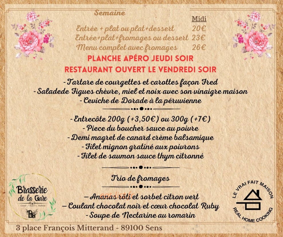 Brasserie de la Gare — carte page 1
