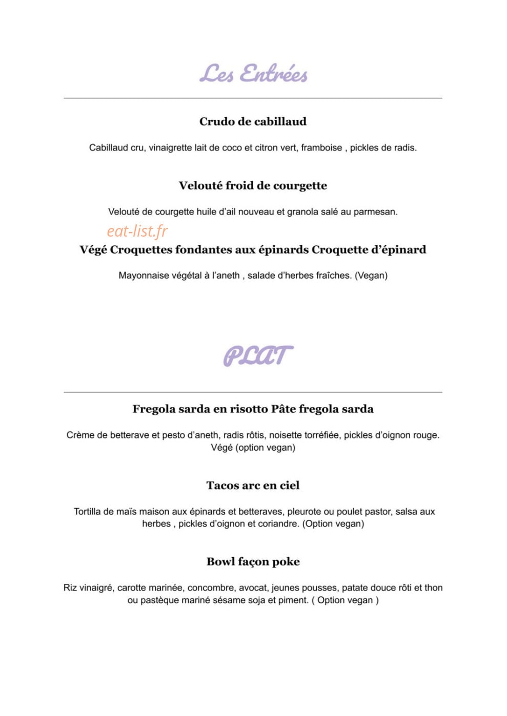 Healthy's — carte page 1