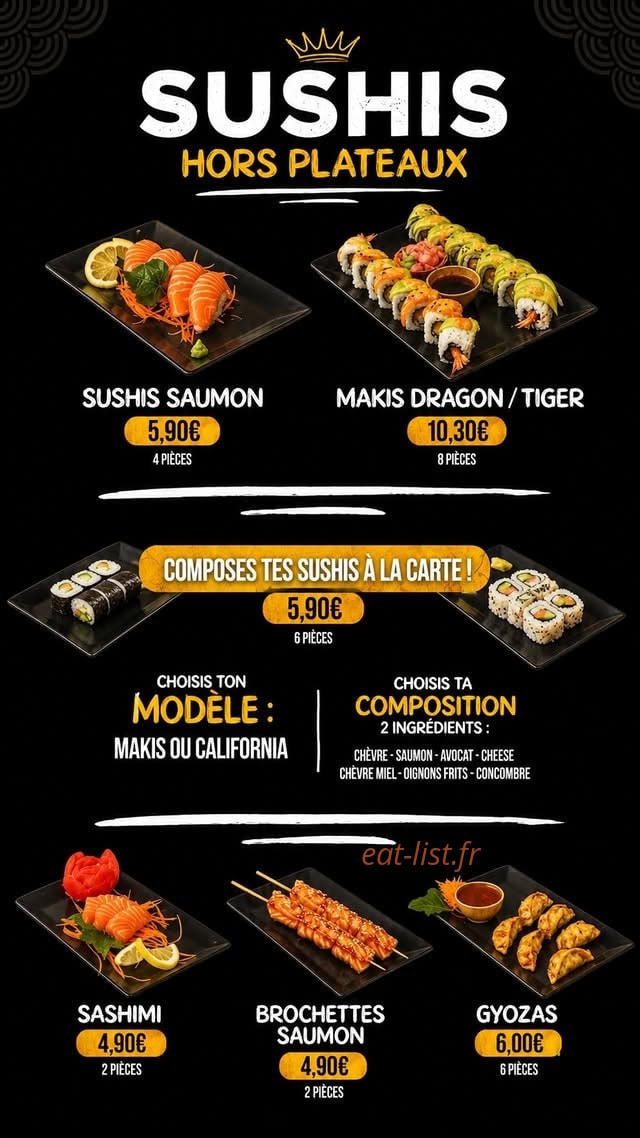 Carte et menu de King Of Thai & Jap à Sens — Sushis Hors plateaux