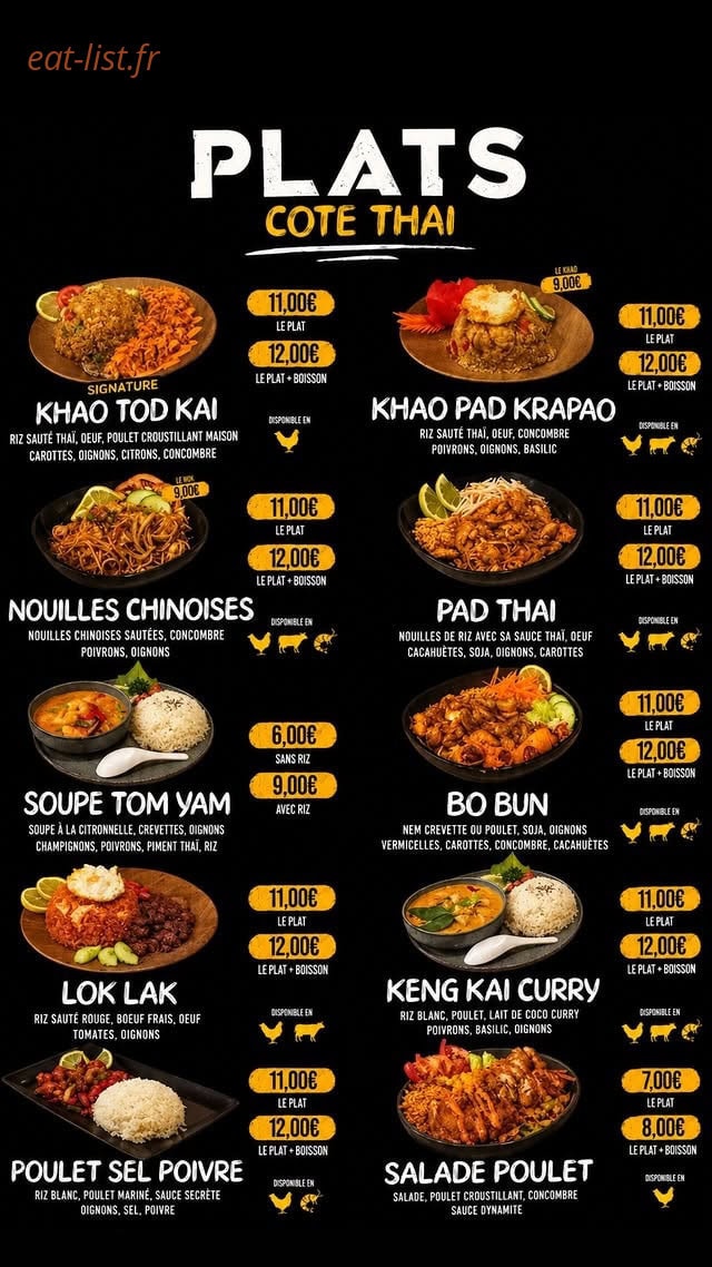 Carte et menu de King Of Thai & Jap à Sens — Plats