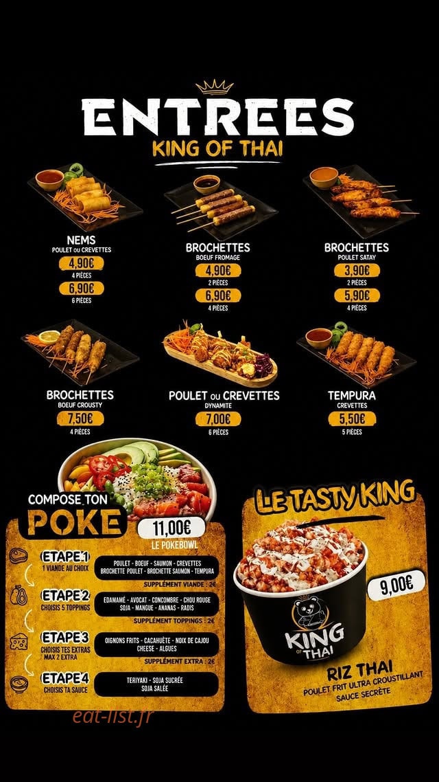 Carte et menu de King Of Thai & Jap à Sens — Entrees