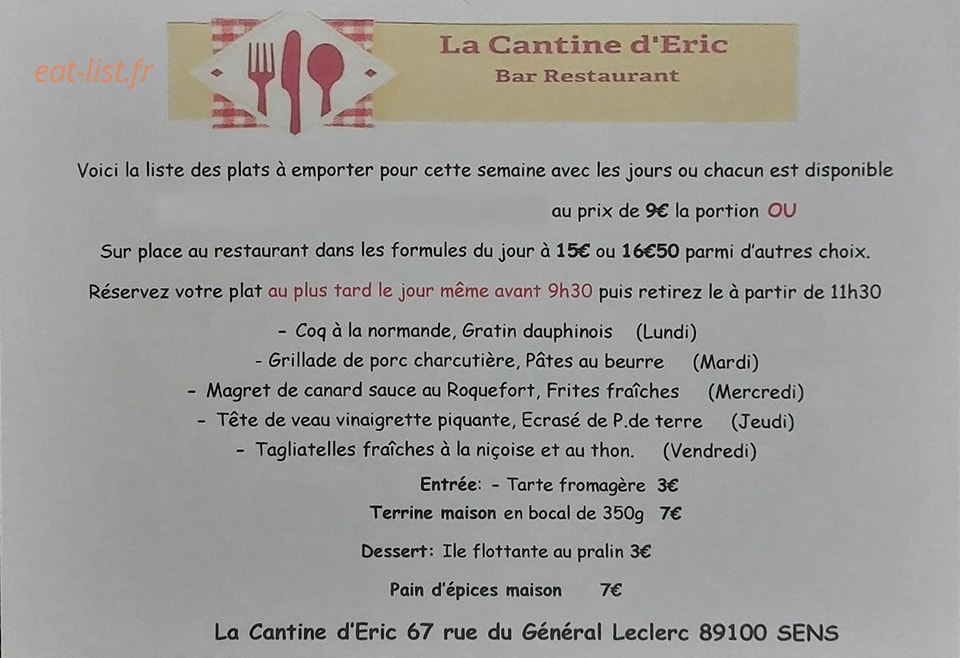 La Cantine d'Eric — carte page 1