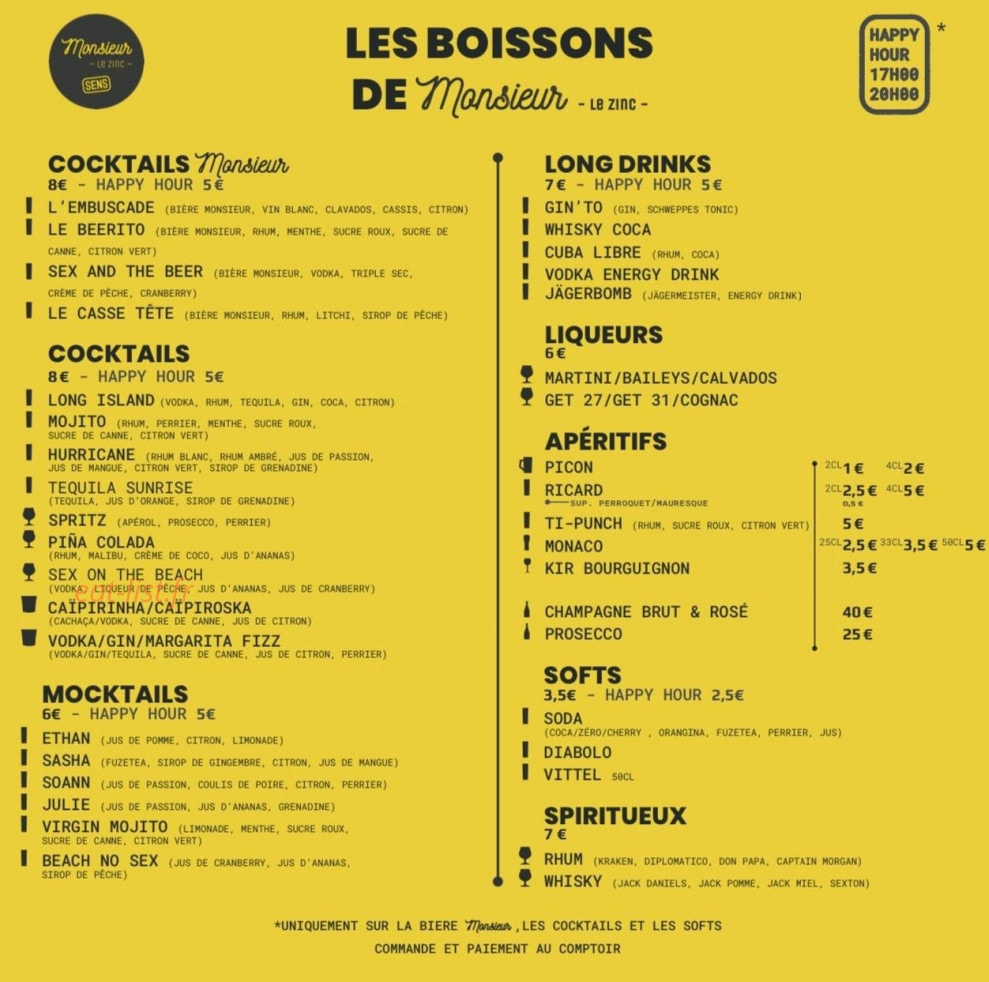 Monsieur le Zinc — carte page 4