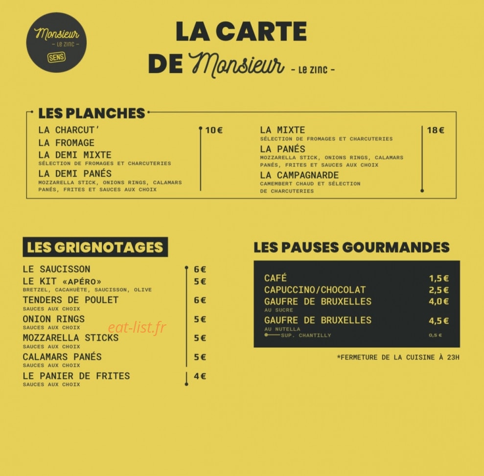 Monsieur le Zinc — carte page 1