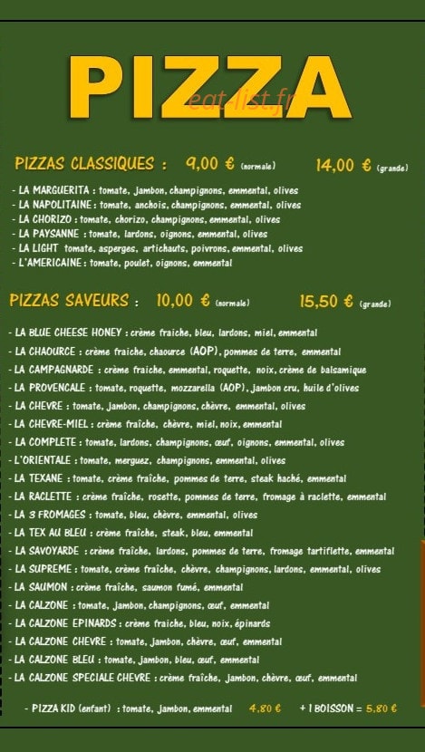 Pizza Express — carte page 1