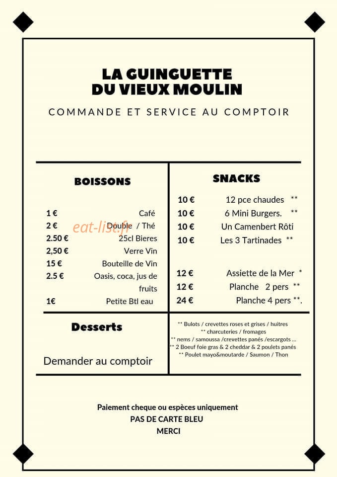 Le Vieux Moulin — carte page 1