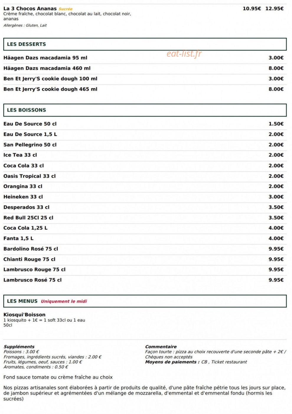 Le Kiosque à Pizzas — carte page 5