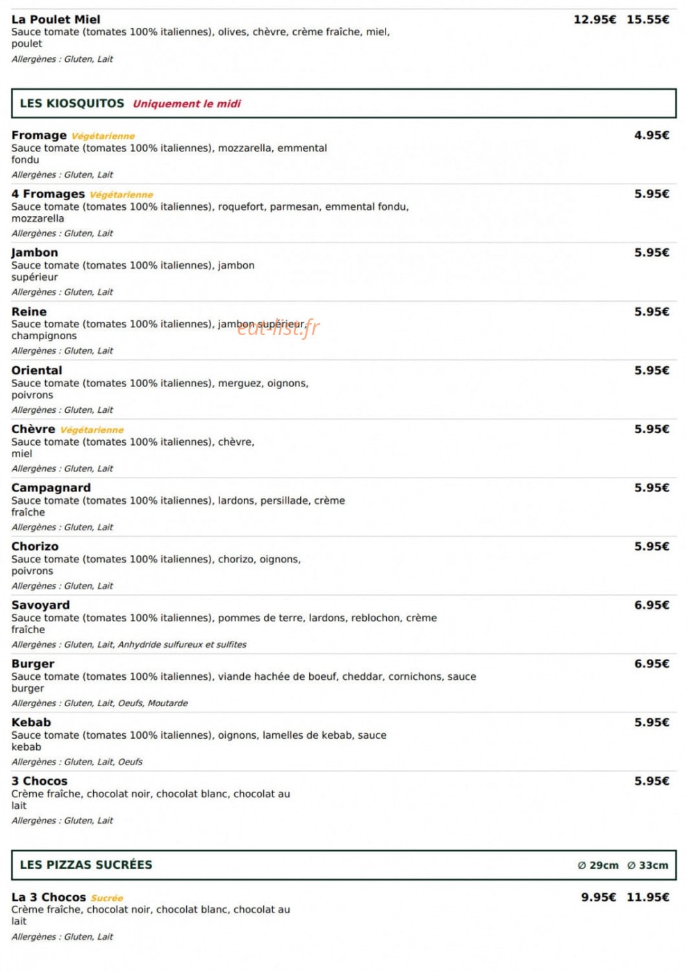Le Kiosque à Pizzas — carte page 4