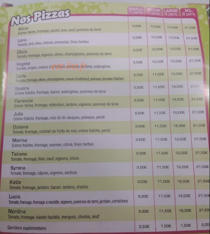 Pizza de la Gare — carte page 1