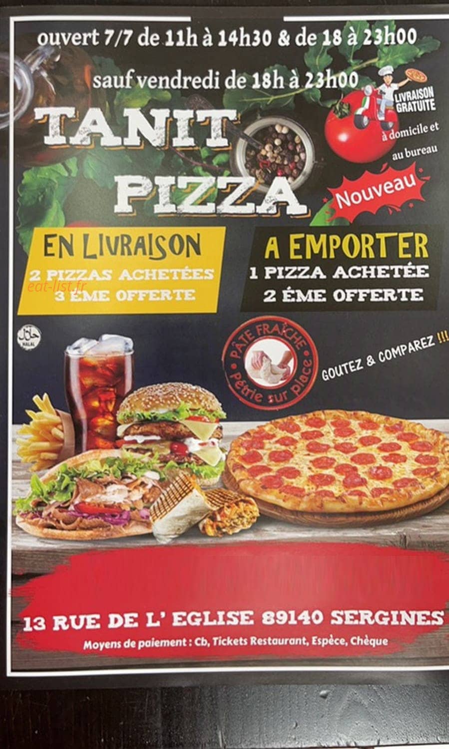 Tanit Pizza — carte page 1
