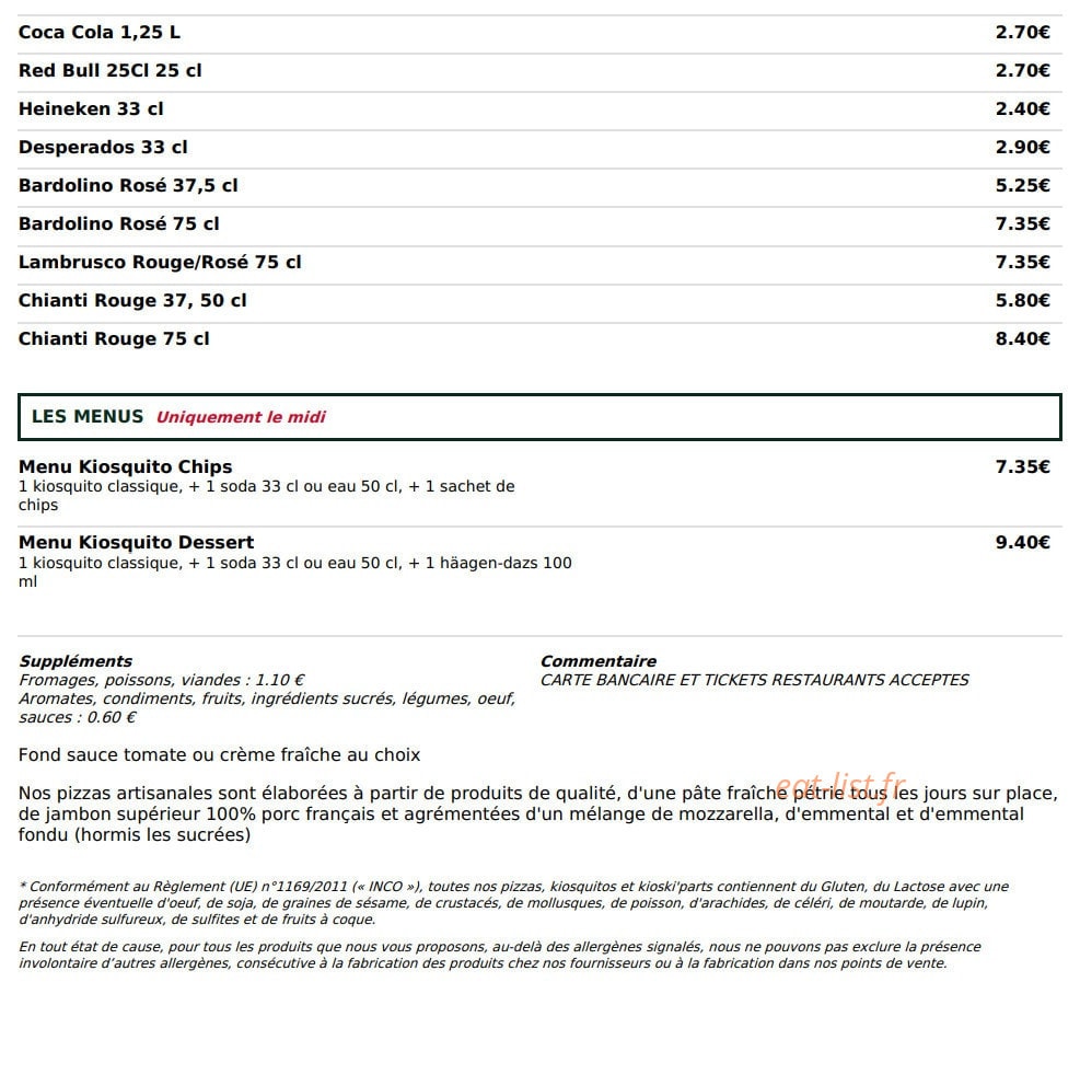 Le Kiosque à Pizzas — carte page 6