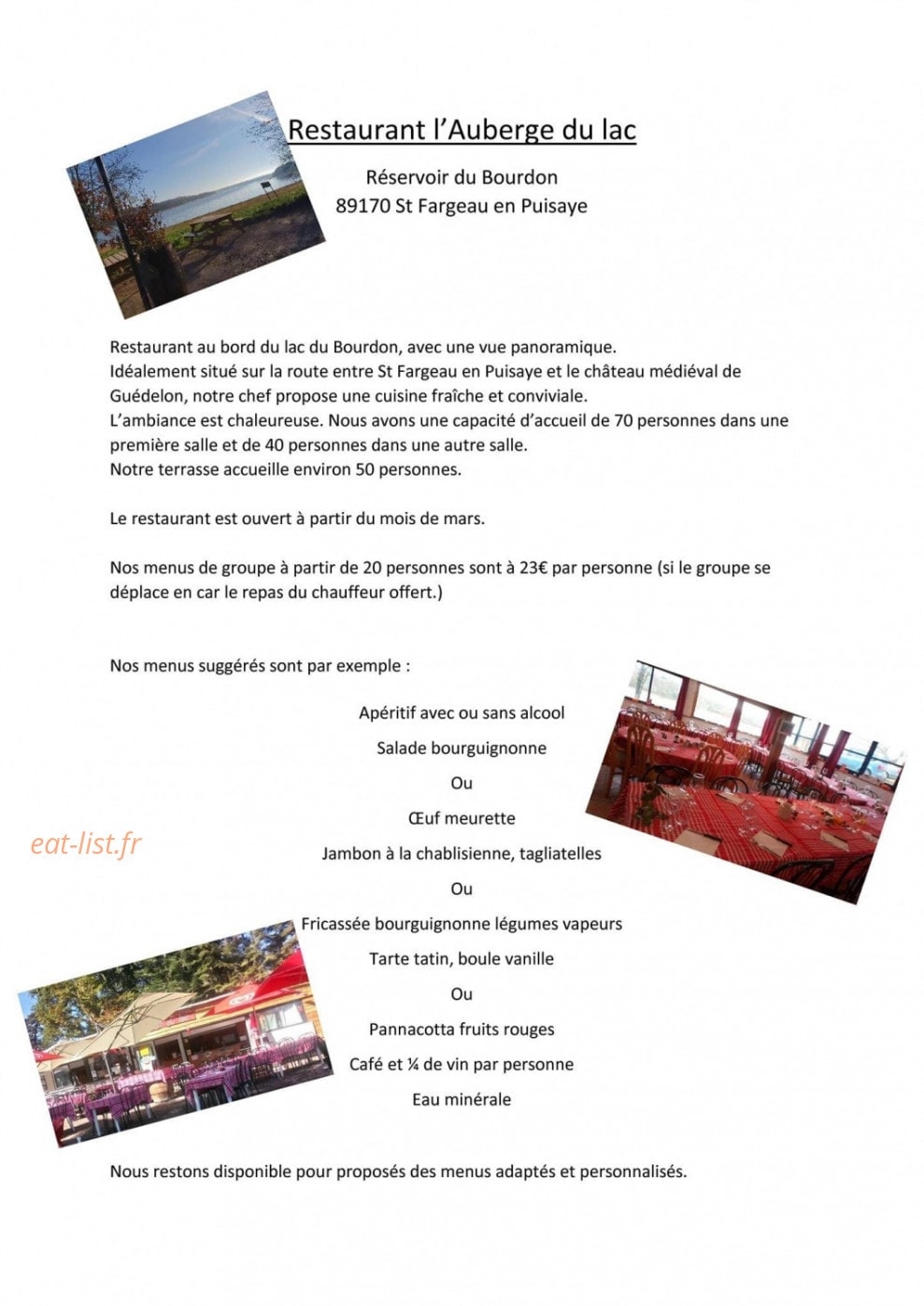 Auberge du lac — carte page 3