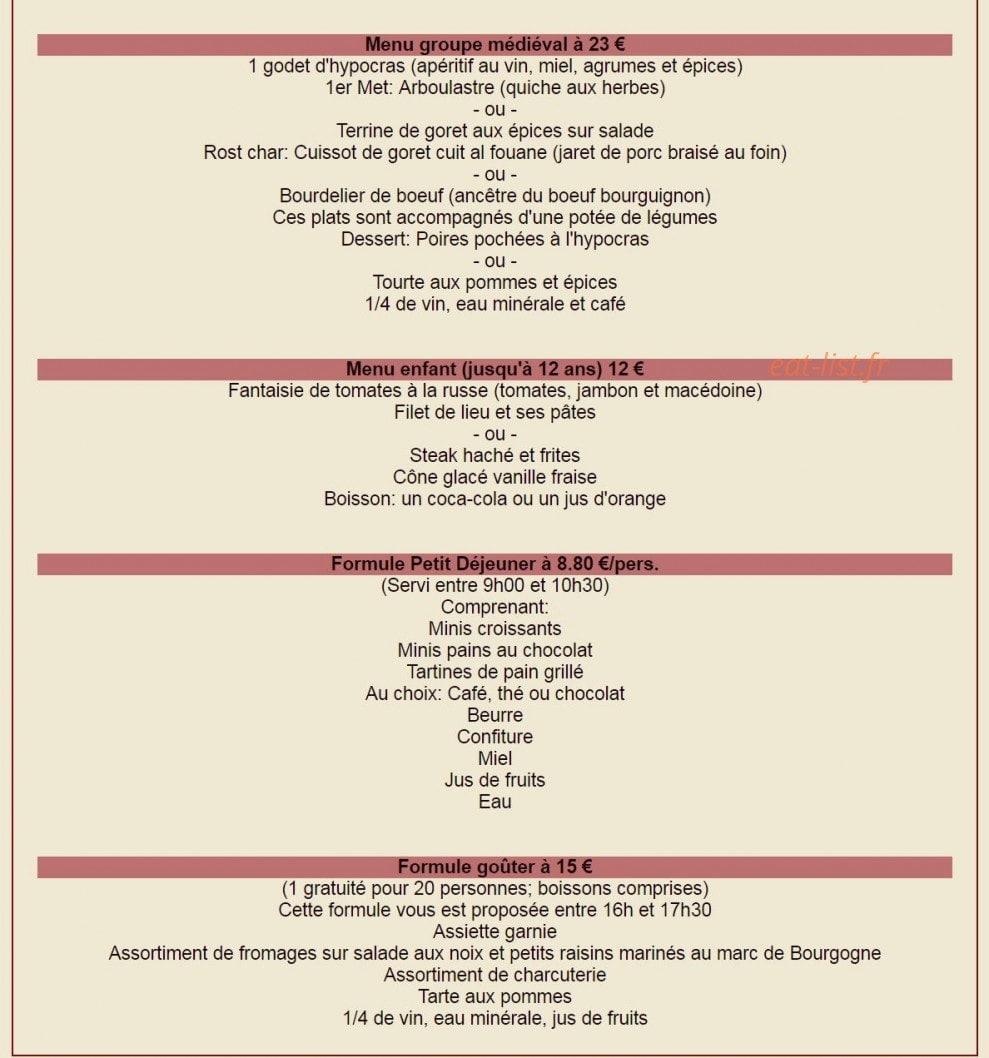 Carte et menu de Auberge La Demoiselle à Saint Fargeau — Menu groupe suite