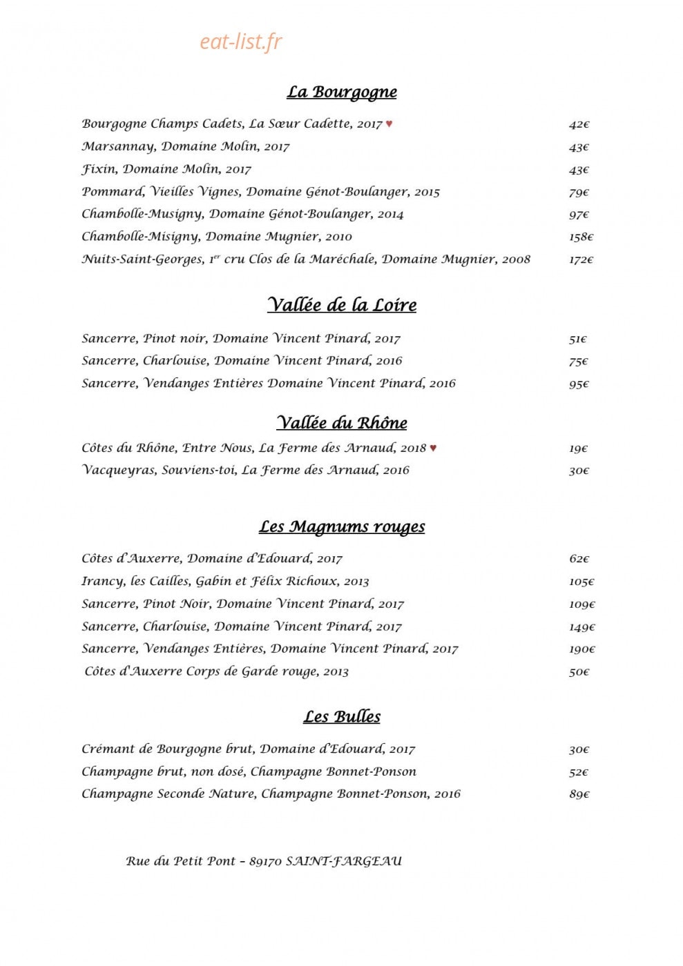 Le bistrot du Château — carte page 4