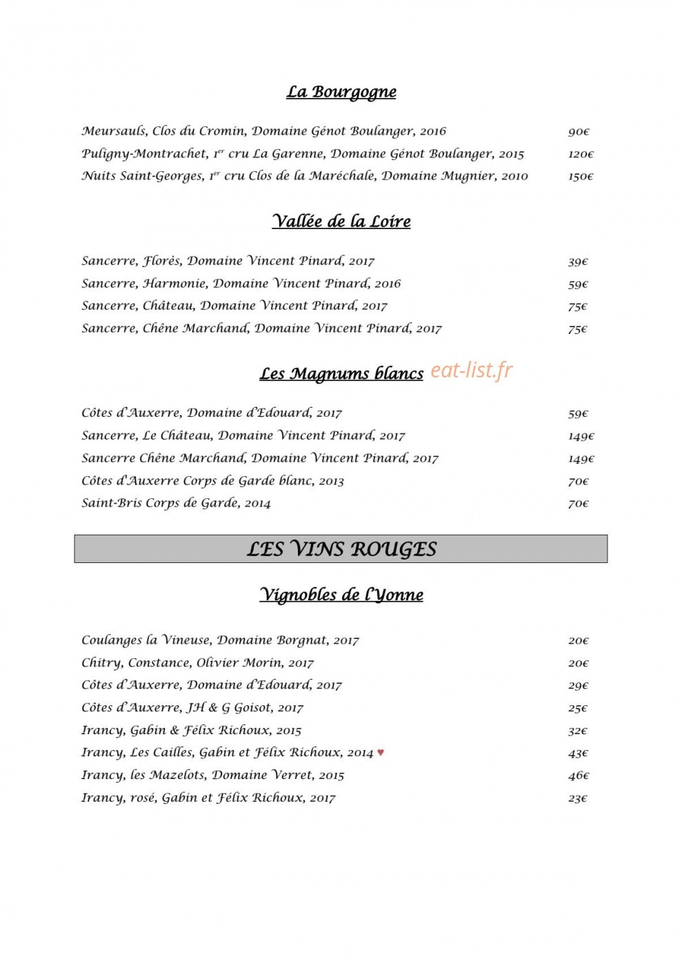 Le bistrot du Château — carte page 3