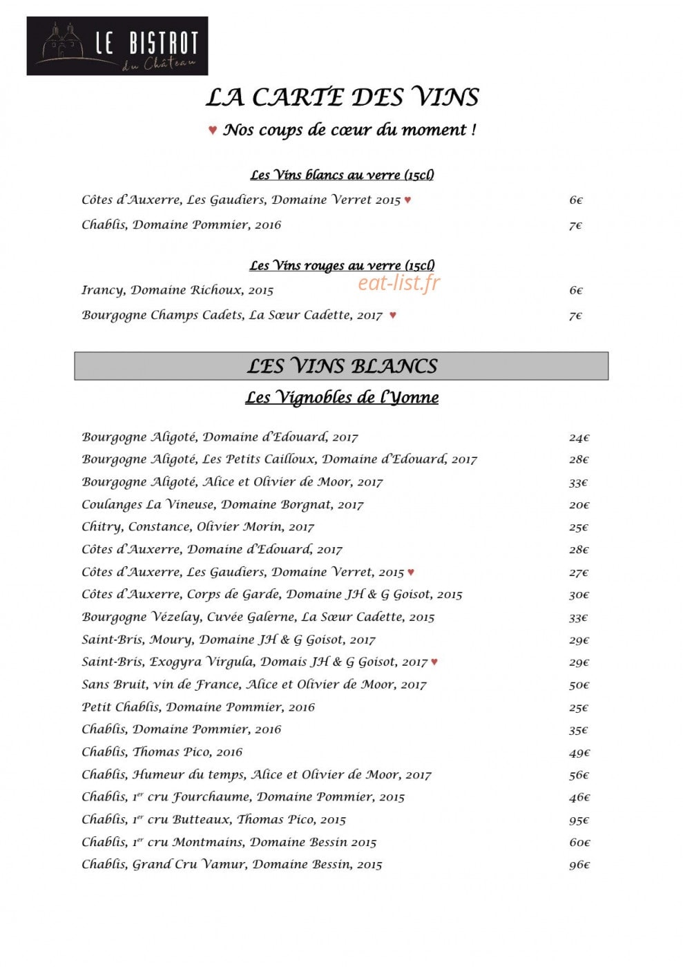 Le bistrot du Château — carte page 2