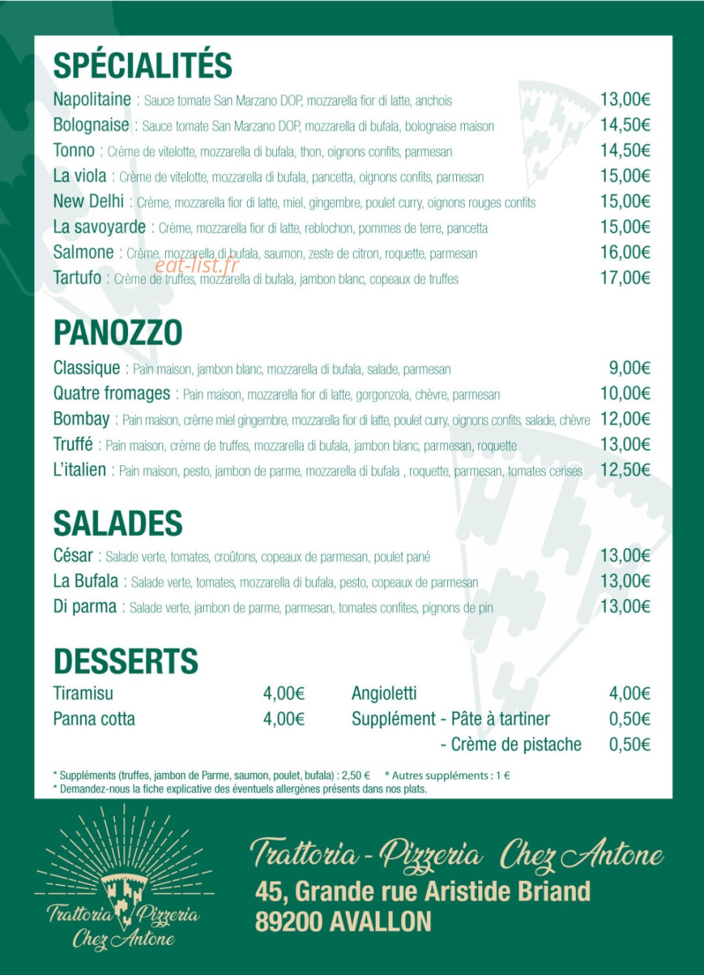 Chez Antone — carte page 1