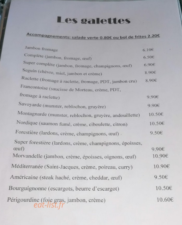 La Creperie — carte page 1